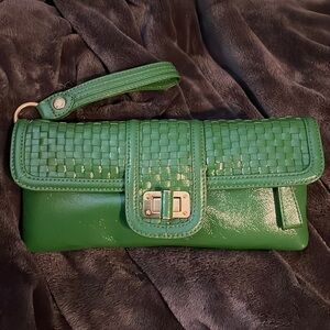 Elliott Lucca Green patent leather clutch/wristlet